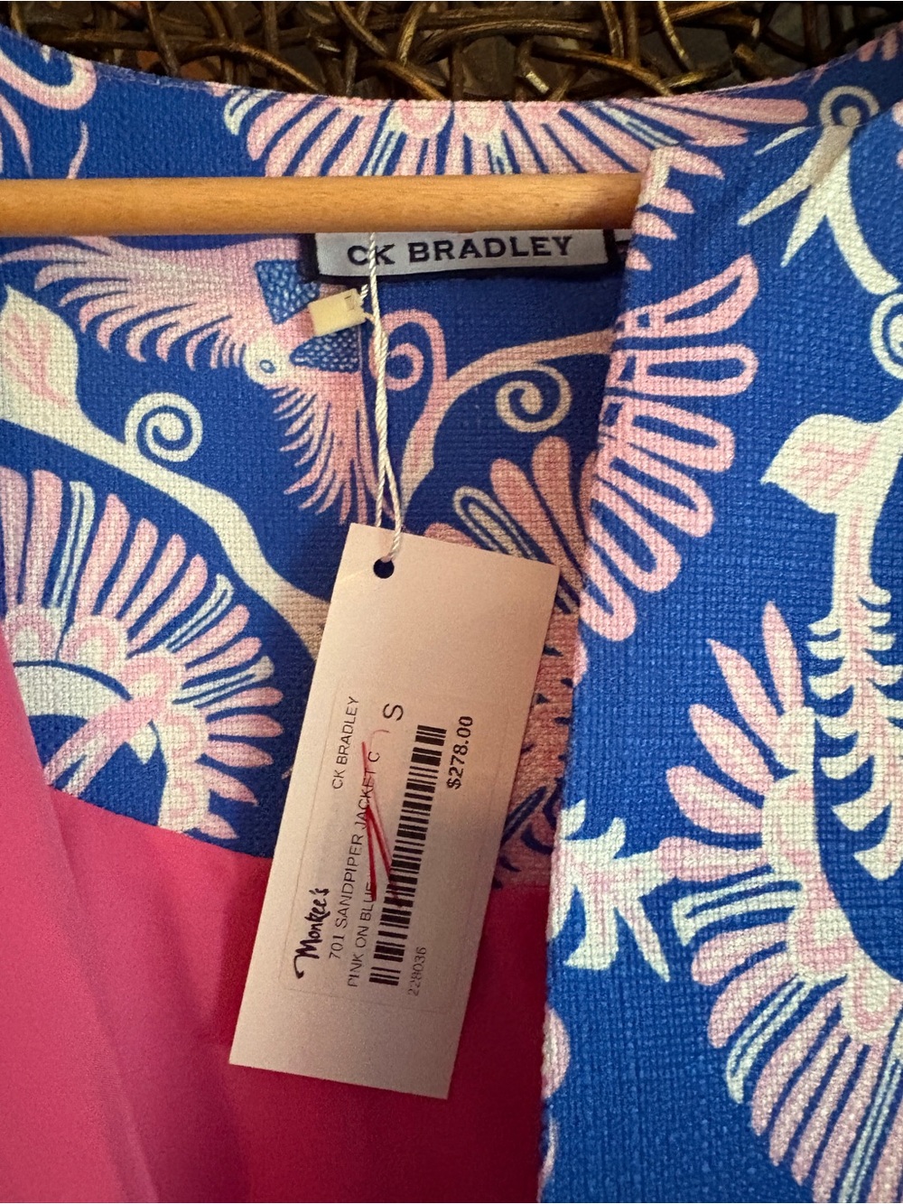 CK Bradley Sandpiper Jacket Blue Pink Bird Print Open Front NWT $278 - Picture 5 of 5